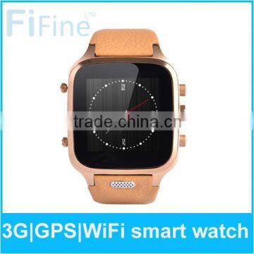 MTK6572 dual core W9 waterproof smart watch genuine leather 3G Android 4.4 GPS smartwatch