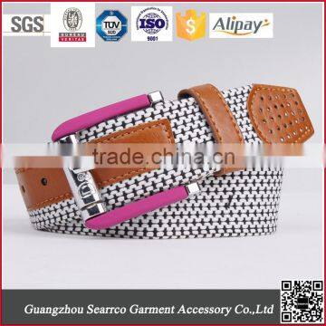 South korea multi colors ladies stretch woven belt with leather