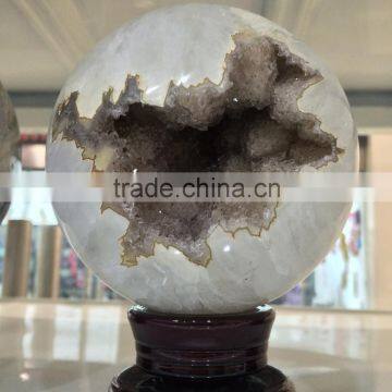 Natural Agate Topaz Geode Citrine Crystal Sphere Ornaments For Sale