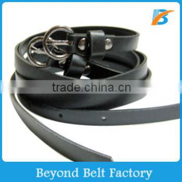 Women's 3/8" (9 mm) Skinny Black Color Faux Leather Dress Belt