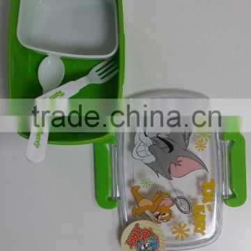 ABS+PP+AS lunch box with inner box, fork and spoon .CMYK+White (Heat transfer)