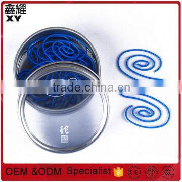 school promotional gifts custom logo metal animals snake shape paper clips in tin box