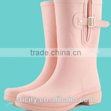 pink women fashion rubber boots rubber rain boots with buckle rubber rain boot