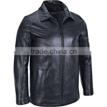 Black Leather Zip-Front Hipster Coat Mens Big