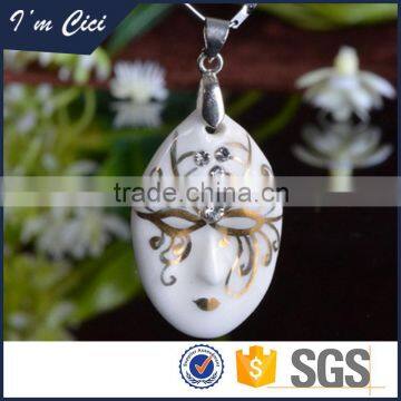 Handmade fancy head shape christmas white ceramic necklace