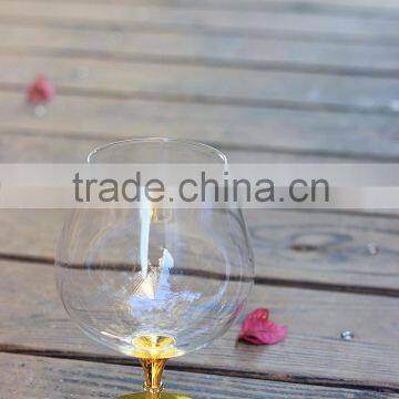2015 new design clear crystal 680ml brandy glass with imitation gold stem