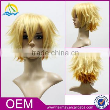 Factory supplier cosplay short green gold yellow blonde wig synthetic wig naruto cosplay wig