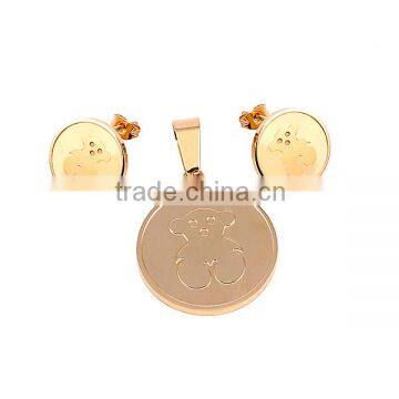 SRS0074 Wholesalers China Gold PVD Coating 316L Stailess Steel Round Teddy Bear Jewelry Set