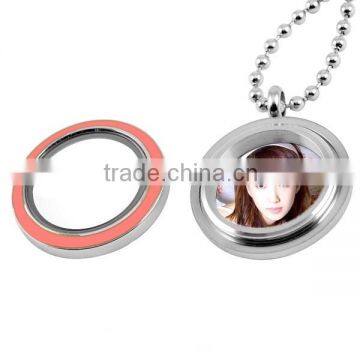 SRP9011 Coral Pink Enamel Photo Frame Pendant Fashion Photo Memorial Necklace Stainless Steel Pendant