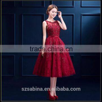 Top Quality Last Designs Round-neck Sleeveless Knee-length Lace Wedding Dress photo-2