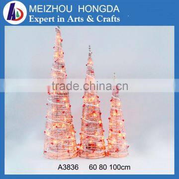 Christmas decoration Rattan christmas cone tree with Red LED lights