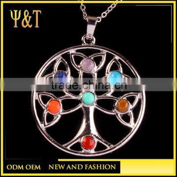 Fashion stainless steel tree shape seven chakras yoga jewelry crystal yoga pendant