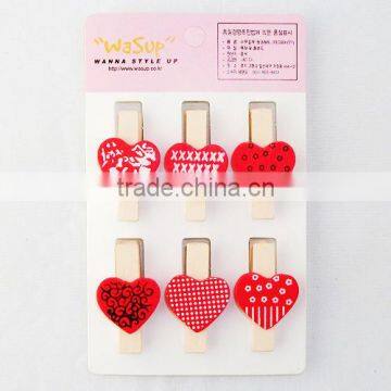 Valentine's day pegs wooden valentine clips red heart pegs for valentine's day