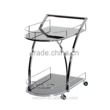 HomCom Contemporary Chrome Bar Serving Cart - Silver/Black