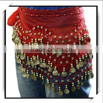 Ethnic Style Velvet Gold Coins Belly Dance Hip Scarf Belt Black