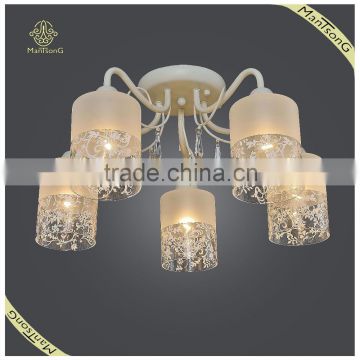 Classic Flower Printed Glass Shade Ceiling Lamp Crystal Hanging, Ceiling Lamp for Home and Hotel