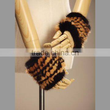 Fashion black and brown mink fur knitted gloves/lovely real fur mitts