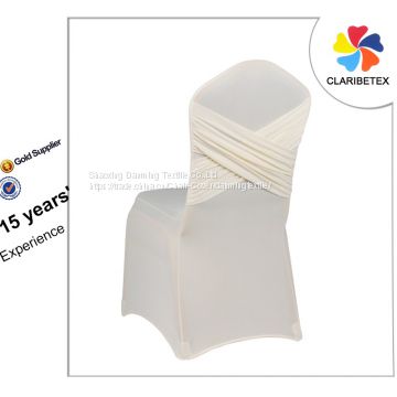 White Spandex Cross Back Ruffled Chair Cover For Wedding Reception Bridal Show