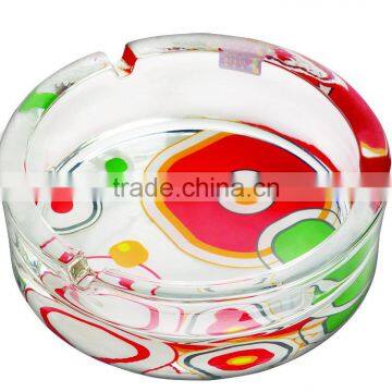 Glass ashtray with decal on bottom,high quality glass ashtray