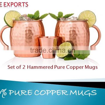 100% Handcrafted Pure Copper Handle Mugs With Hammered Design Moscow Mule Mugs In Gift Box