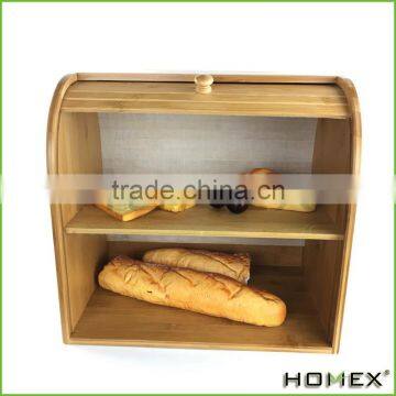 Wholesale bamboo bread box durable wooden storage box Homex-BSCI