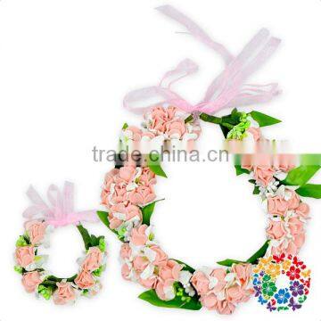 Wholesale Children 2 Pcs Adjustable Tiara Artificial Flower Crown And Waist Bracelet photo-5