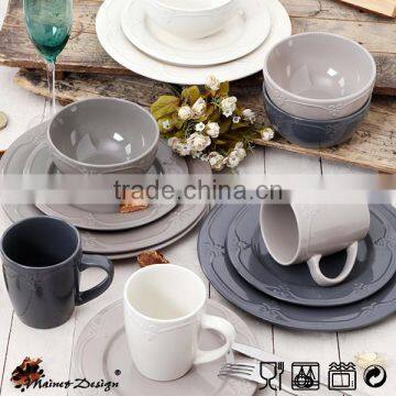 Cheap Ceramic Stoneware Color Glaze Emboss Dinner Set photo-6