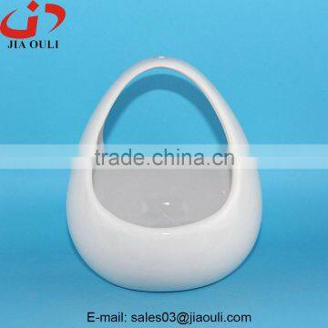 Popular design home decoration white easter ceramic egg basket