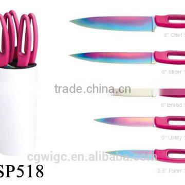 5PCS Laser Polish PP Soft Handle Stainless Steel Knife Set