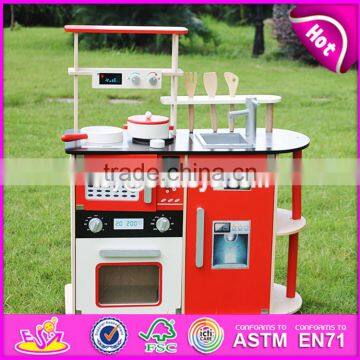 2017 New design red kids pretend play wooden kitchen toy W10C211