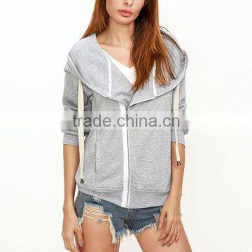 OEM Heather Grey Asymmetric Full Zipper Hooded Sweatshirt