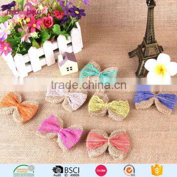 Latest designs burlap jute bow girls hair accessories clips