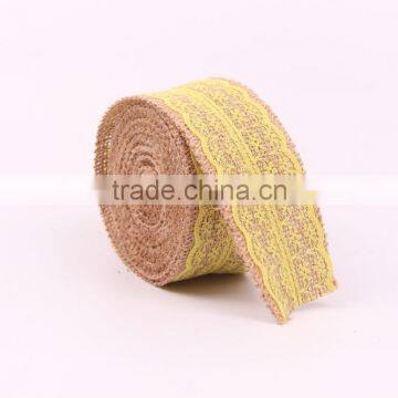 Jute Burlap Natural Hessian Ribbon With Yellow Lace Trim Wedding Rustic Vintage photo-4