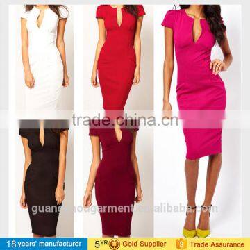 women summer fashion v neck knee-length pencil OL dress