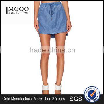 MGOO New Arrival Custom Made Denim Casual Mini Skirts For Women Blue Straight Tie Up Skirts 15144B543