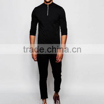 Black Plain Mens Long Sleeve T-Shirt Slim Fit 1/4 Zipper Tops Muscle Lightweight Jacket Quarter Zipper T Shirts