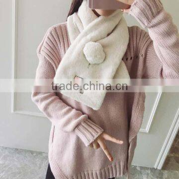 High Quality 2017 Early Spring Girl Muffler Solid Color Fake Rabbit Fur With Post Stamp Woven Lable Teenager School Scarf photo-4