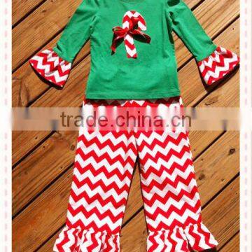 Custom Design Children Christmas Outifit Stripe Ruffle Baby Clothes Clothing Set photo-4
