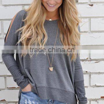 Zm50316b 2017 New Modle Women Clothes Europe Round Neck Long Sleeve Loose off Shoulder Ladies Blouse photo-5