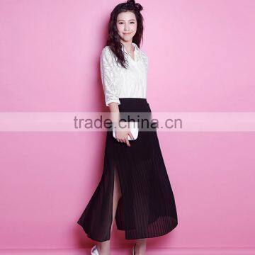 lastest fashion black Chiffon crinkle Dress long skirt