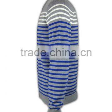 ISO9001/BSCI Manufature Blue V-neck Striped Design Wool Sweater