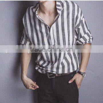 Linen Shirt Collar Male 7 Minutes of Sleeve Casual Shirts photo-2