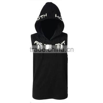 Black Slim Fit Sleeveless Hoodie Gym Wearing