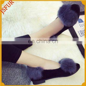 Fashion Shoes For Girl Colourful Fox Fur Low Heeled Shoes