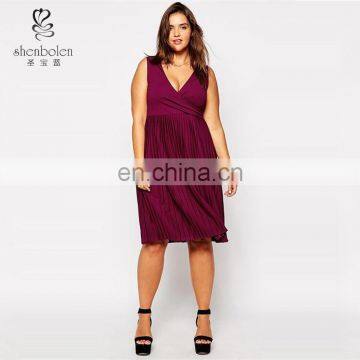 Exclusive Empire Style Pattern Jersey Wrap Casual Dress with Pleats in Knee Length