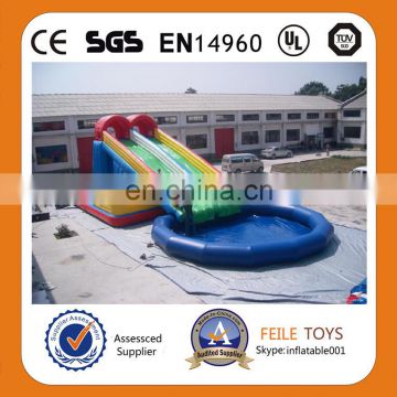 Hot sale summer giant colorful inflatable double lane water slide with pool