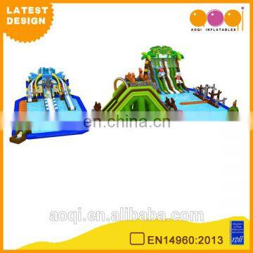 2015 AOQI latest design giant inflatable combination playground with slide and pool for sale