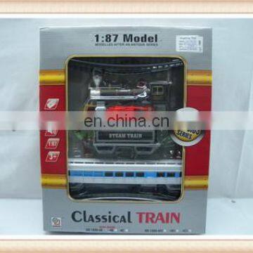 Hot sale kids smoke train toy sets, railway toy