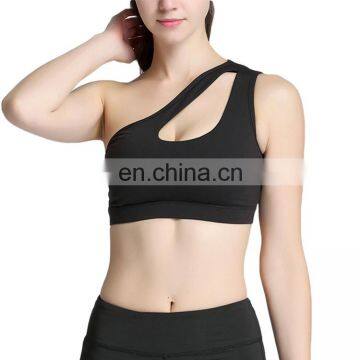 Black Exercise Bra Two Cut Out Wireless sexy gym fitness and yoga wear for women