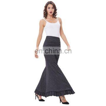Belle Poque Women Vintage Retro Victorian Style Ruffled Jacquard Fishtail Mermaid Black Long Maxi Skirt BP000204-1 photo-3